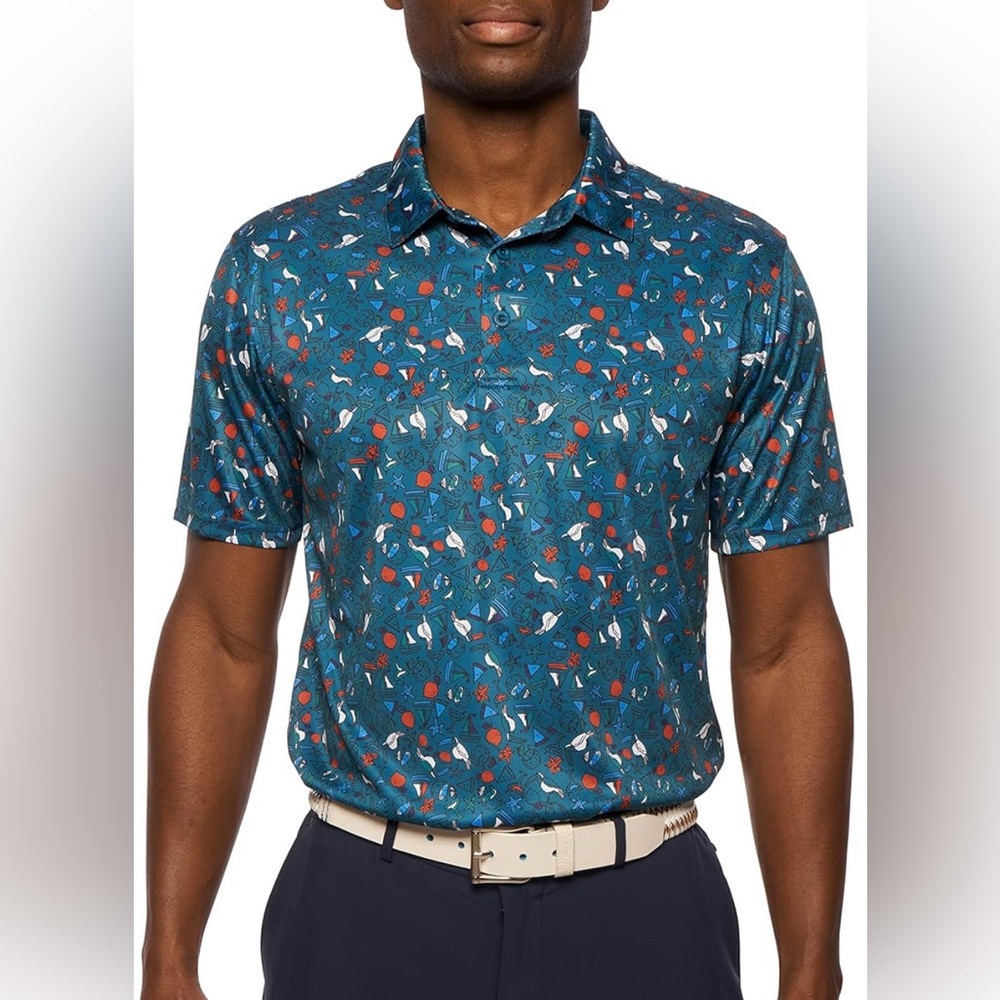Robert Graham Blue and Red Patterned Polo Shirt